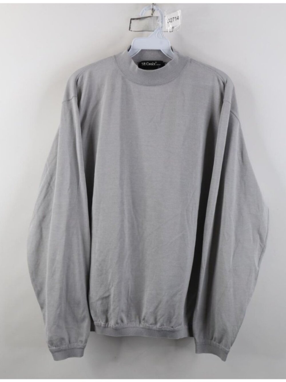 Vtg 90s St Croix Mens Large Blank Knit Mock Neck Lightweight Sweater Lt Gray USA - Picture 1 of 9